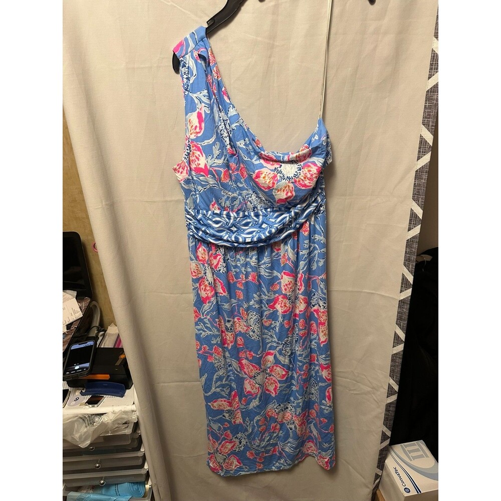 Lilly Pulitzer Helina One Shoulder Midi Dress Multi Bahamian Rhapsody Size XL